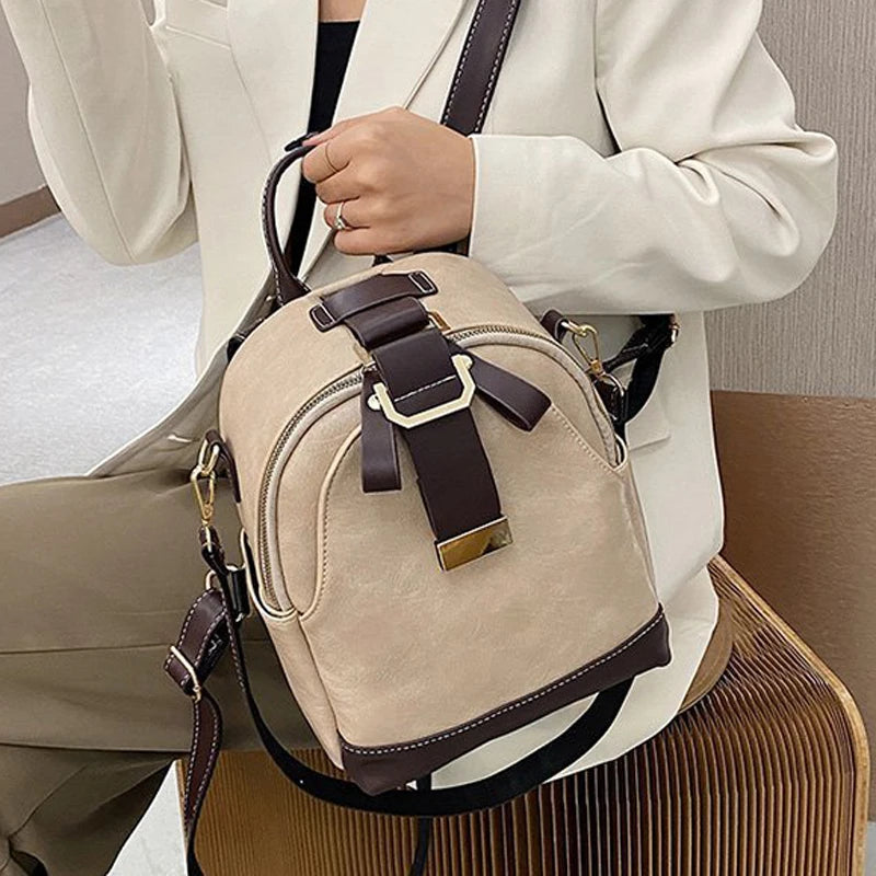 Small Women's Leather Backpack for Teenage Girls - Shoulder Bag