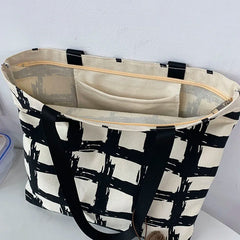 Women Shoulder Bags Plaid Handbag Student School Large Capacity Totes Canvas Bag