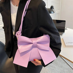 Vintage PU Leather Top-Handle Bags with Big Bow Totes