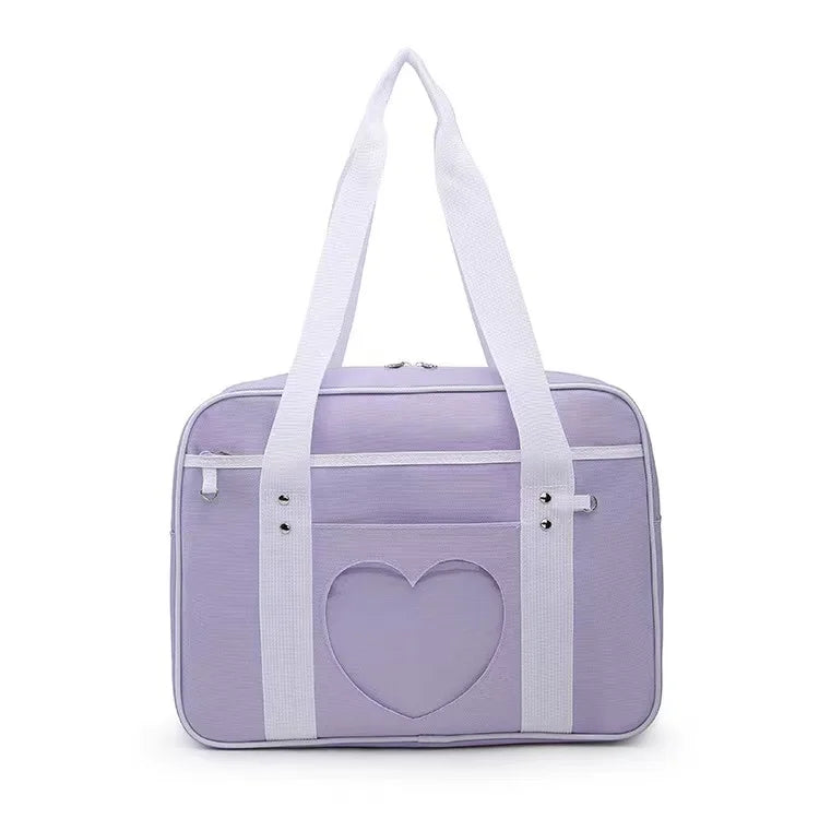 Women Shoulder Handbags Transparent Love Heart Patchwork Canvas Tote