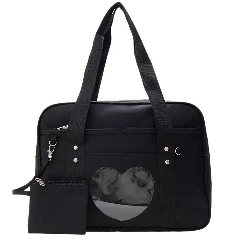 Women Shoulder Handbags Transparent Love Heart Patchwork Canvas Tote