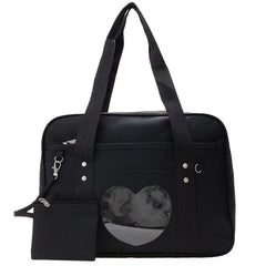 Women Shoulder Handbags Transparent Love Heart Patchwork Canvas Tote