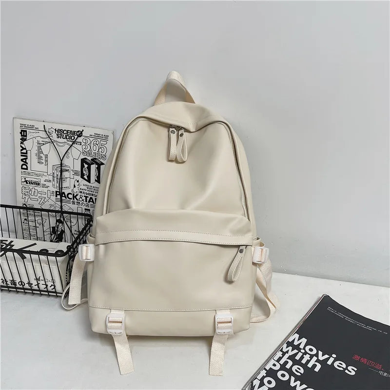 Women Solid Leather Backpack Large Capacity Travel School Bag