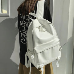 Women Solid Leather Backpack Large Capacity Travel School Bag