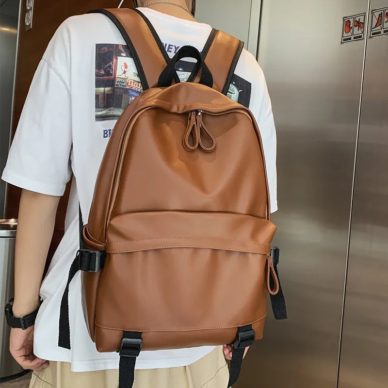 Women Solid Leather Backpack Large Capacity Travel School Bag