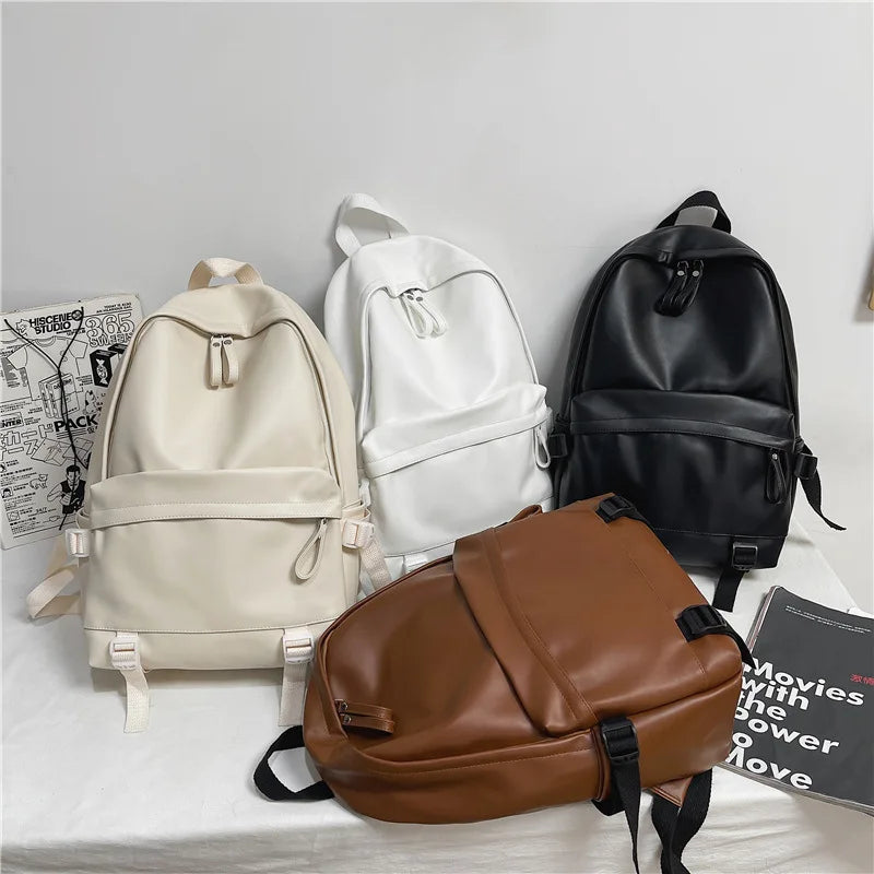Women Solid Leather Backpack Large Capacity Travel School Bag