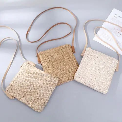 Women Straw Bag Rattan Woven Tote Purse Crossbody Messenger Bag Plait