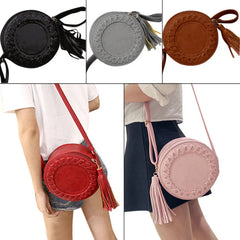 Women Tassel Round Weave Cross Body Bag Messenger Shoulder Bag B88