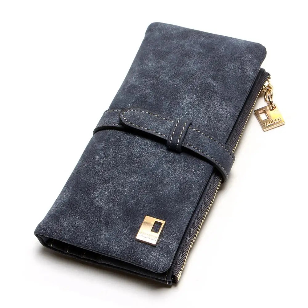 Nubuck Leather Zip Wallet Women's Long Purse Clutch