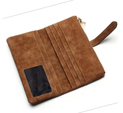 Nubuck Leather Zip Wallet Women's Long Purse Clutch