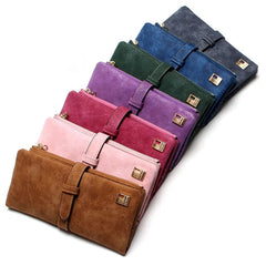 Nubuck Leather Zip Wallet Women's Long Purse Clutch