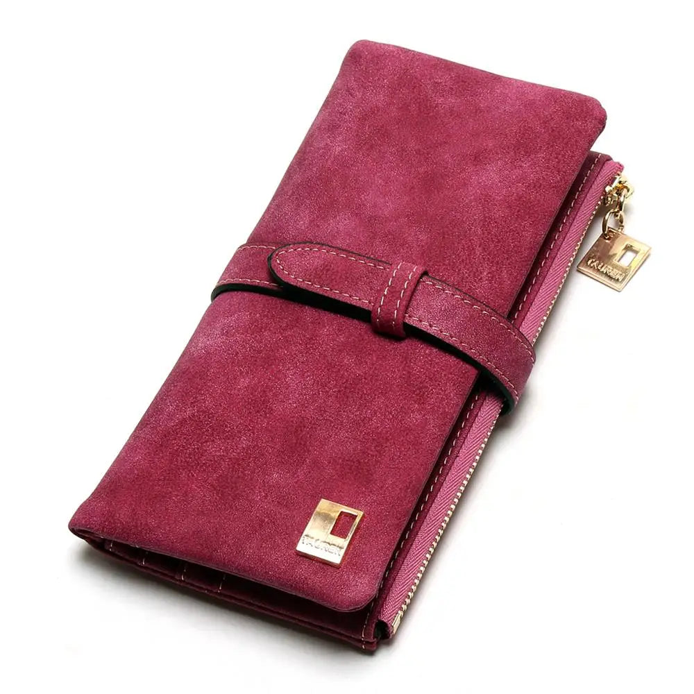Nubuck Leather Zip Wallet Women's Long Purse Clutch