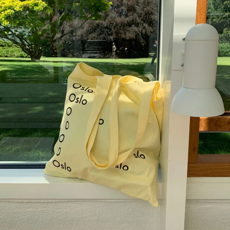 Women Yellow Shoulder Canvas Bag Letter Student Girls Portable Book Handbags