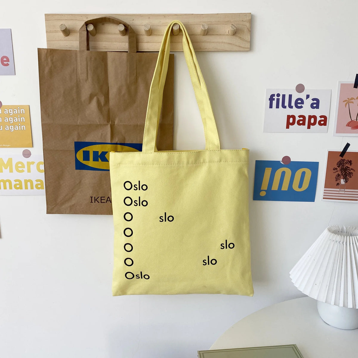 Women Yellow Shoulder Canvas Bag Letter Student Girls Portable Book Handbags