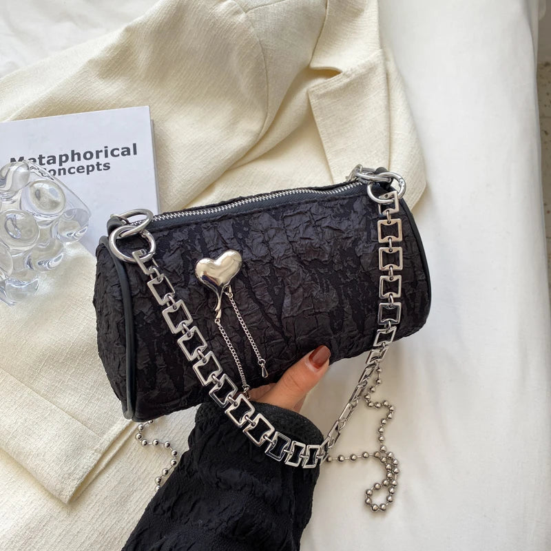 Women's Cylinder Shoulder Bag Love Small Messenger Metal Chain Wallet
