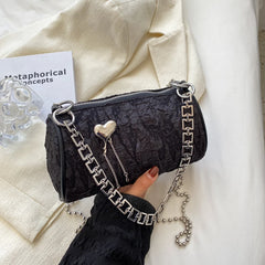 Women's Cylinder Shoulder Bag Love Small Messenger Metal Chain Wallet
