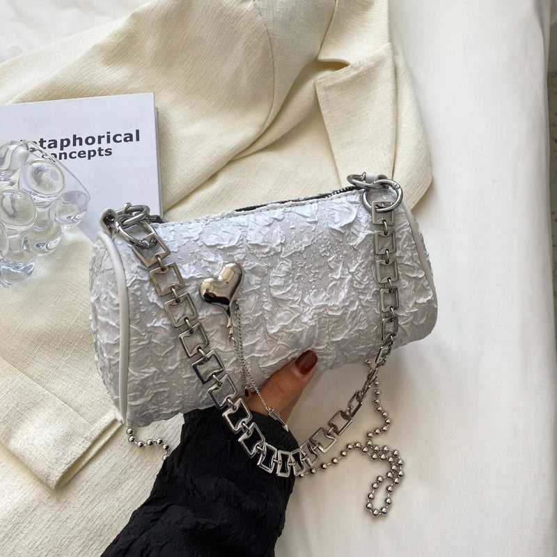 Women's Cylinder Shoulder Bag Love Small Messenger Metal Chain Wallet