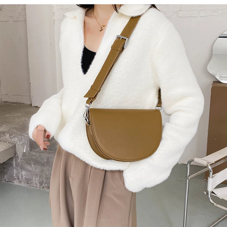 Women's Shoulder Messenger Saddle Bag Textured Western Pu Leather 