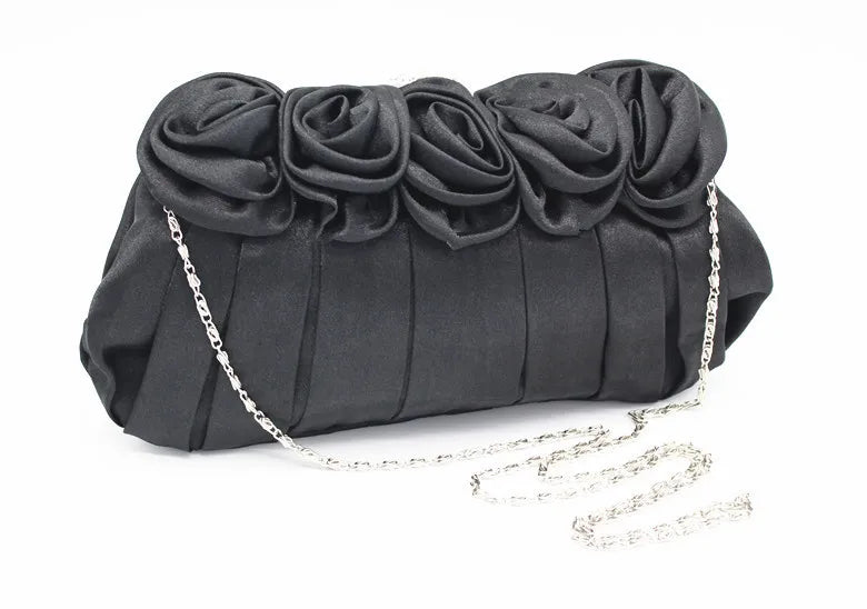 Retro Silk Flower Shoulder Bag Metal Evening Clutch Purse