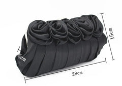 Retro Silk Flower Shoulder Bag Metal Evening Clutch Purse