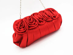 Retro Silk Flower Shoulder Bag Metal Evening Clutch Purse