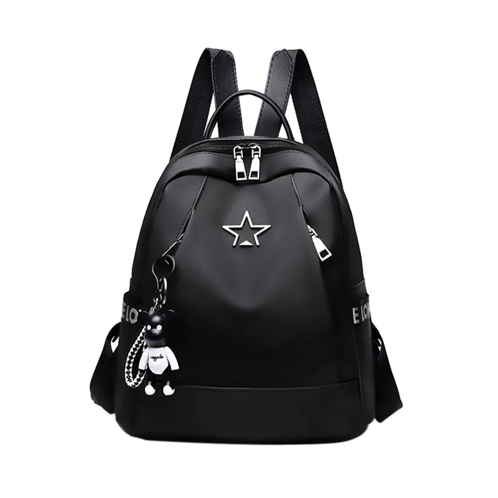 Women's Oxford Backpack School Travel Shoulder Bag with Bear Pendant