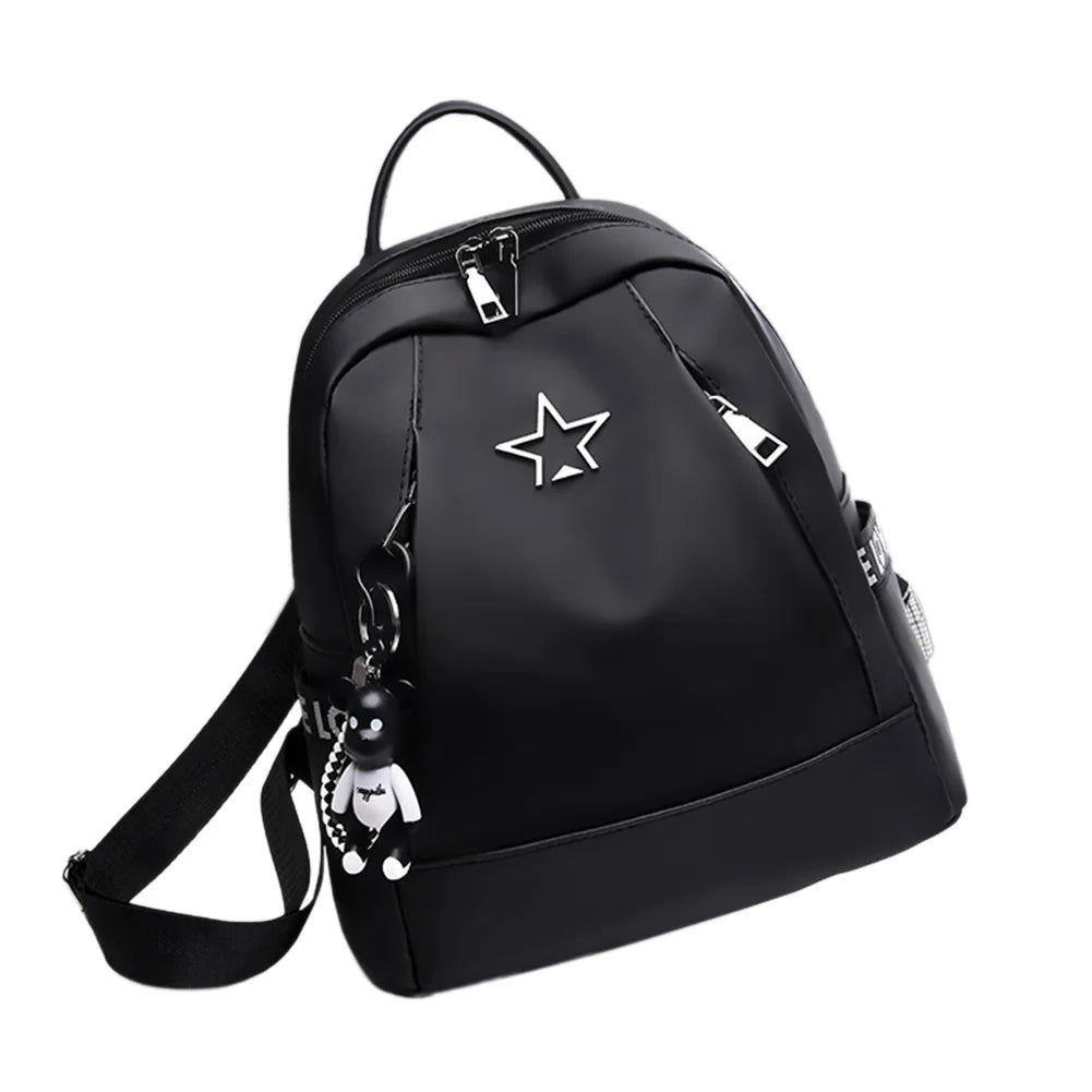 Women's Oxford Backpack School Travel Shoulder Bag with Bear Pendant