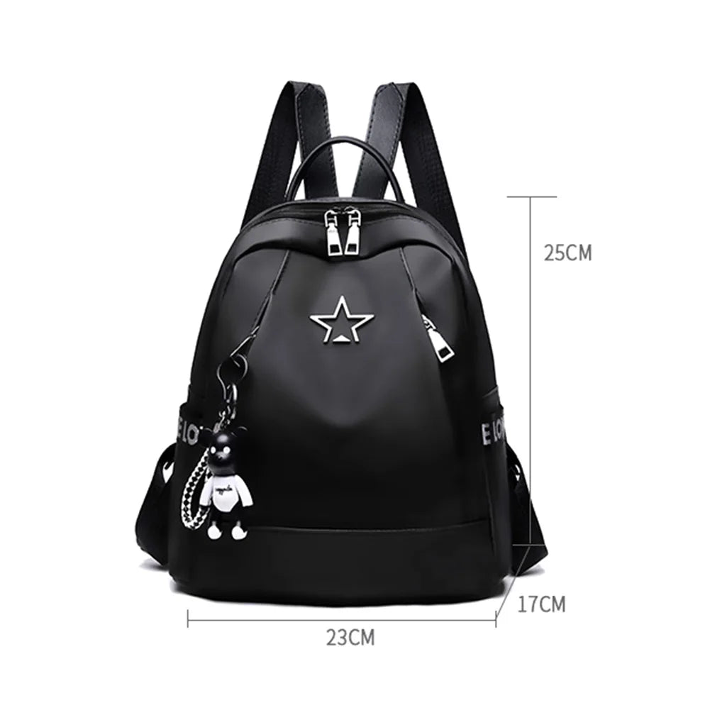 Women's Oxford Backpack School Travel Shoulder Bag with Bear Pendant