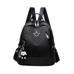 Women's Oxford Backpack School Travel Shoulder Bag with Bear Pendant