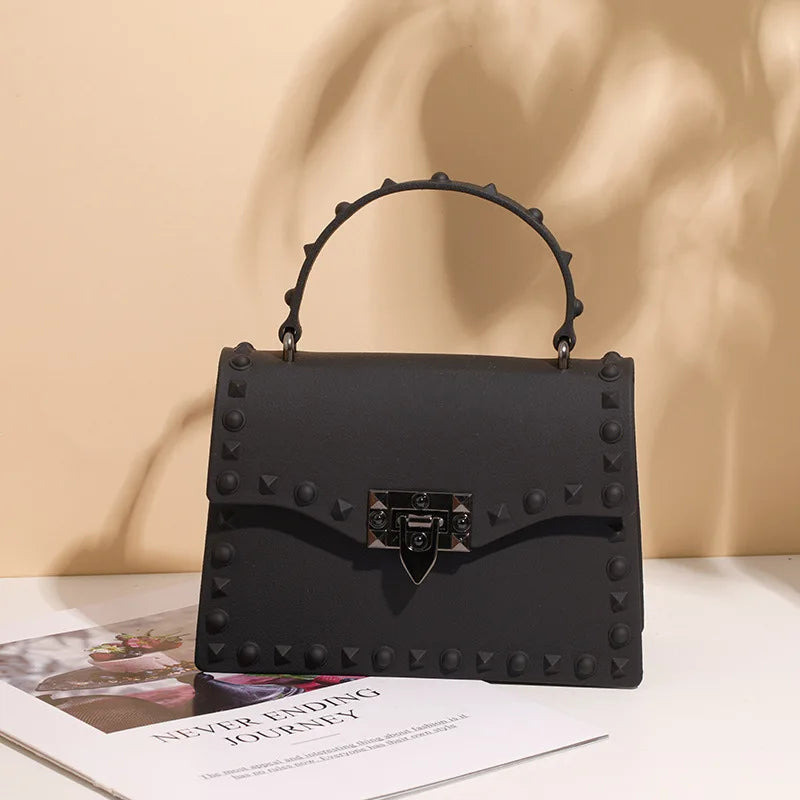 Solid PVC Matte Flap Hasp Rivets Satchel Crossbody Bag Lady Casual Handbag