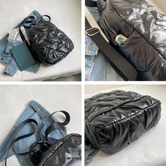 Women's Stripe Space Backpack Down Fabric Cotton Backpacks for Teenager Girls
