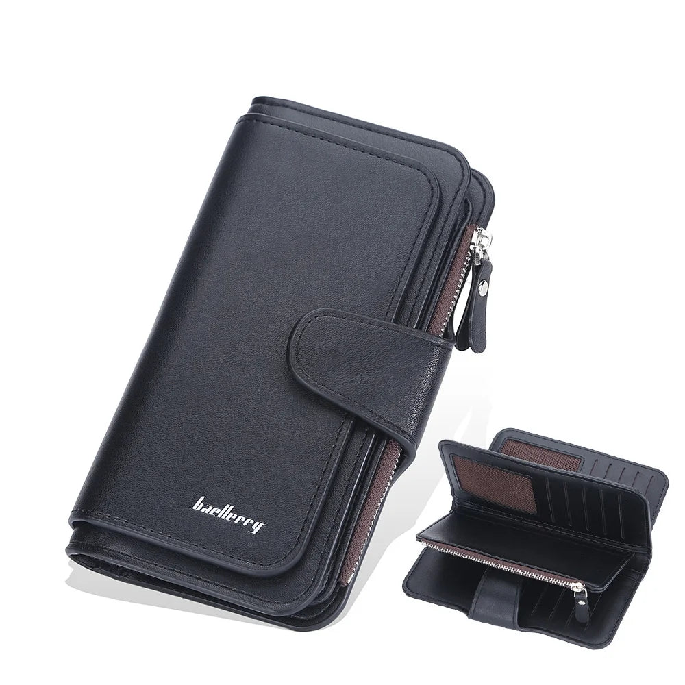 Women's Long Wallet with Buckle and Zipper