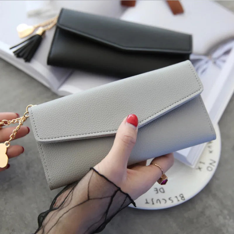 Red Tassel Clutch Wallet Soft PU Leather