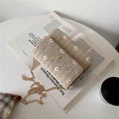 Woven Rattan Bag Flower Shoulder Bag Women Summer Beach Small Square Bag Casual