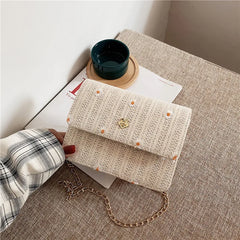 Woven Rattan Bag Flower Shoulder Bag Women Summer Beach Small Square Bag Casual