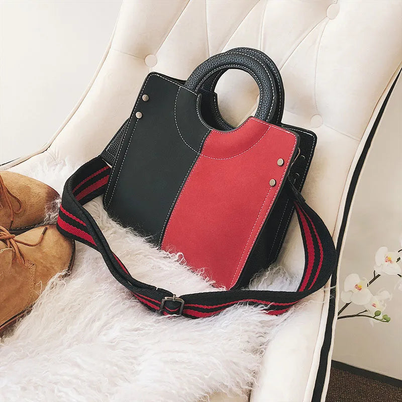 Matter PU Leather Panelled Women handbag Ladies Shoulder Bag