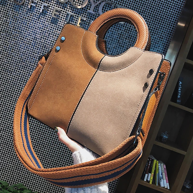 Matter PU Leather Panelled Women handbag Ladies Shoulder Bag