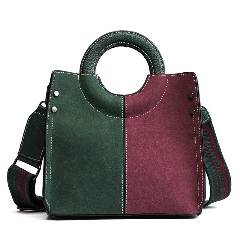 Matter PU Leather Panelled Women handbag Ladies Shoulder Bag