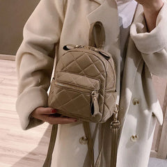 Mini Backpack Diamond Lattice Embroidered Thread Travel Schoolbag for Teen Girls