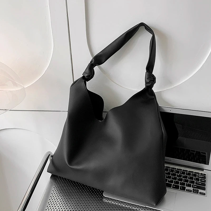 Stylish PU Leather Bucket Tote Shopping Bag High Capacity