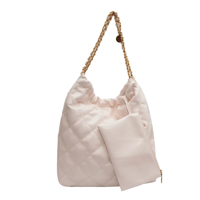 Solid Chain Shine Bag Women Party High Capacity Tote Multifunction Handbags