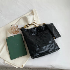 Solid Chain Shine Bag Women Party High Capacity Tote Multifunction Handbags