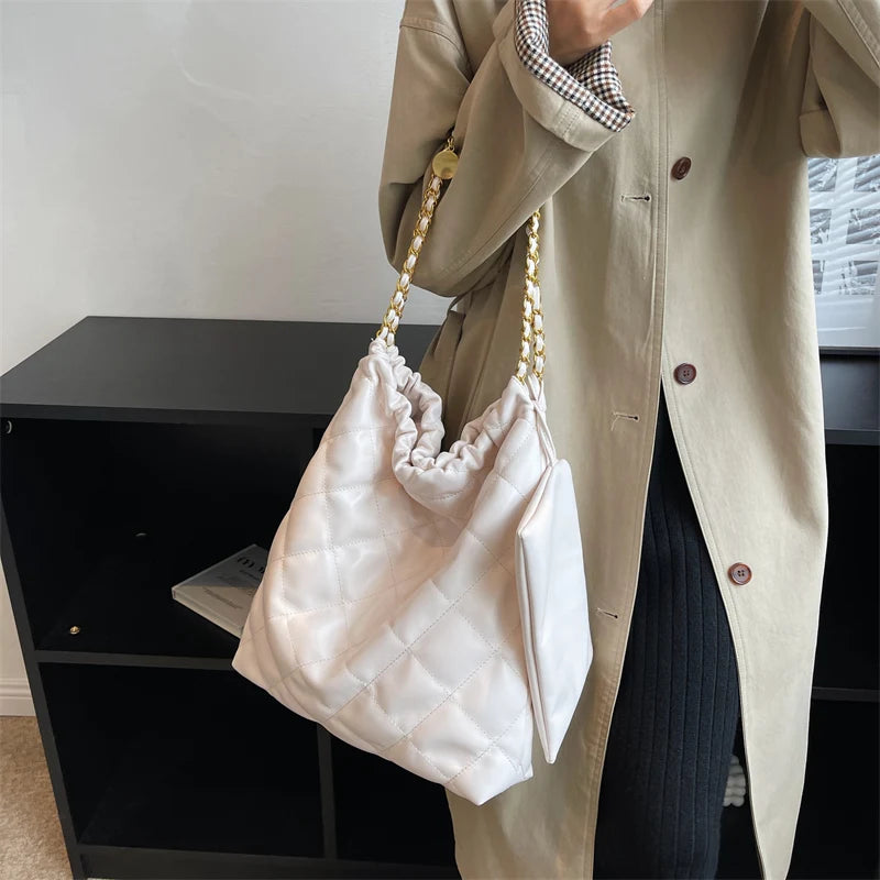 Solid Chain Shine Bag Women Party High Capacity Tote Multifunction Handbags