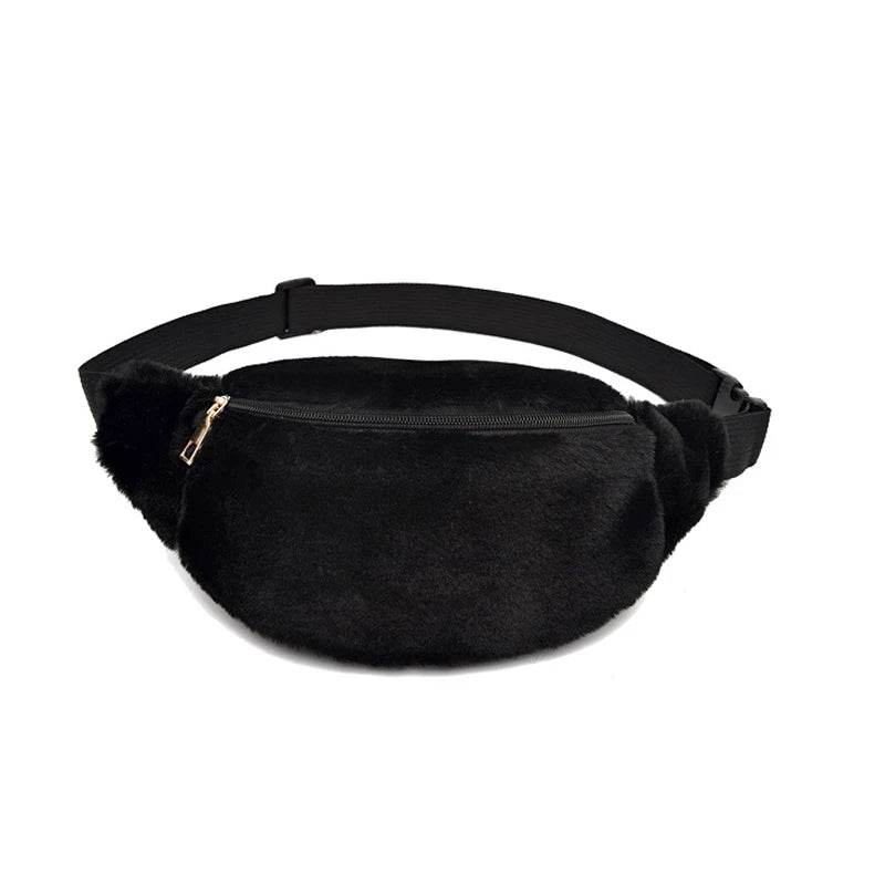 Rabbit Fur Fanny Pack Winter Bum Bag Plush Waist Bag
