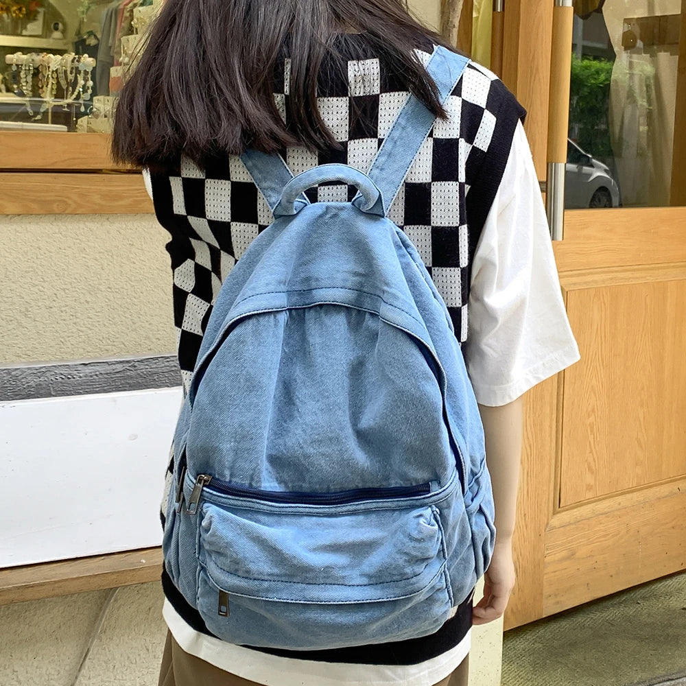 Female Denim Backpack Mini School Bag Teens Women Rucksack