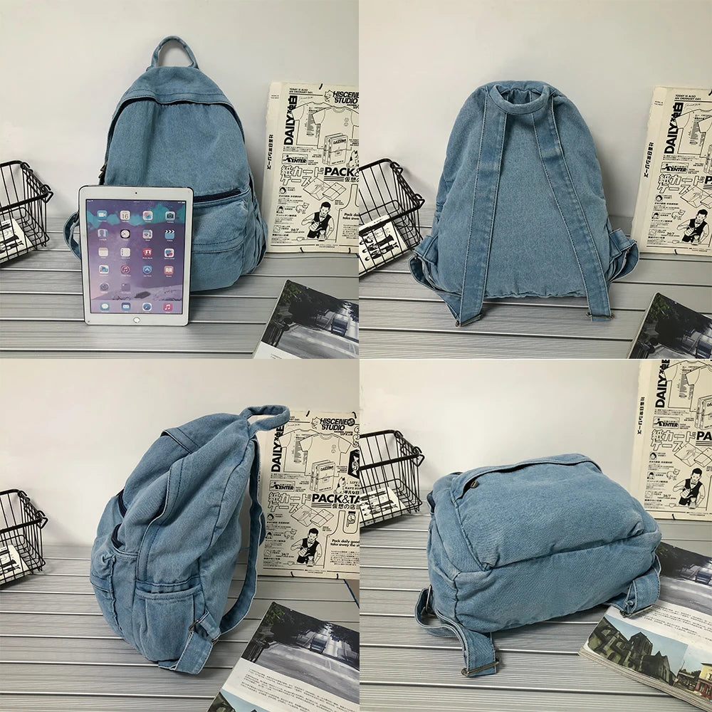 Female Denim Backpack Mini School Bag Teens Women Rucksack