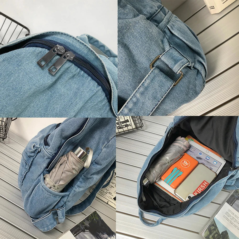 Female Denim Backpack Mini School Bag Teens Women Rucksack
