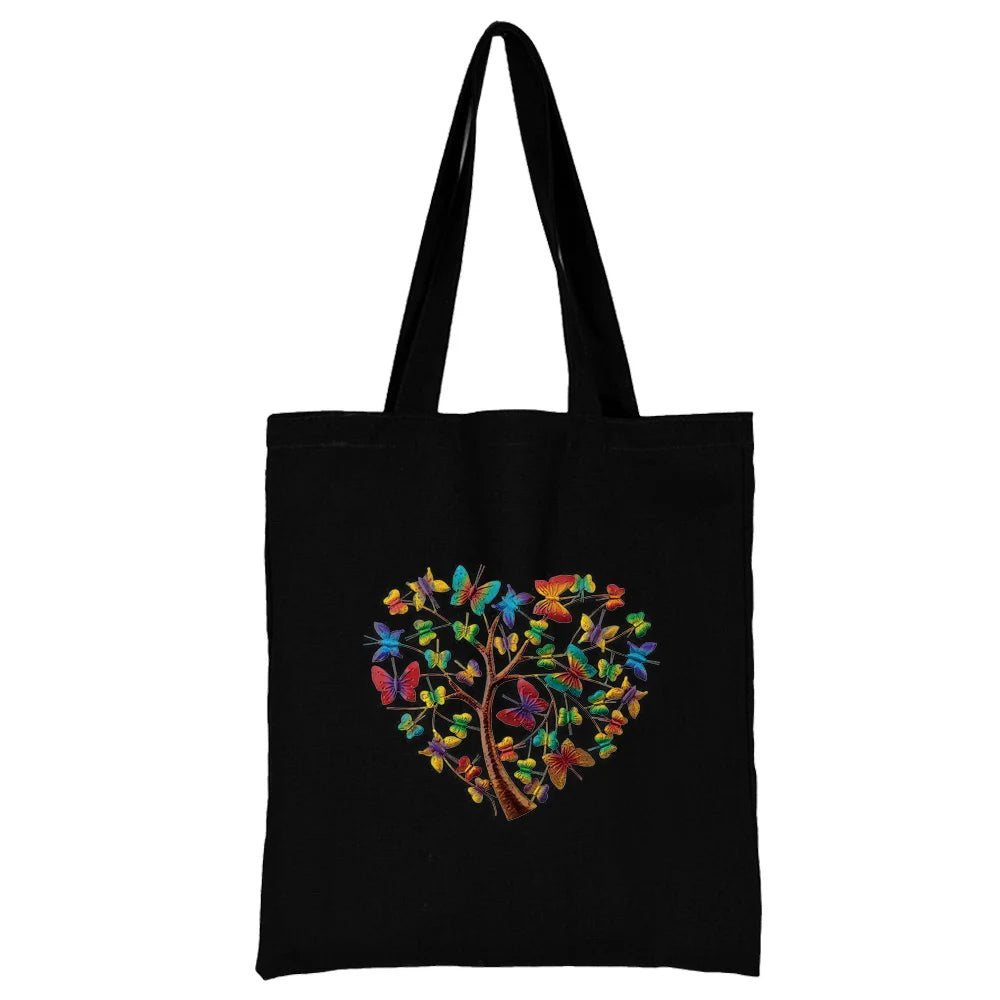Foldable Reusable Casual Butterfly Print Canvas Shoulder Bag