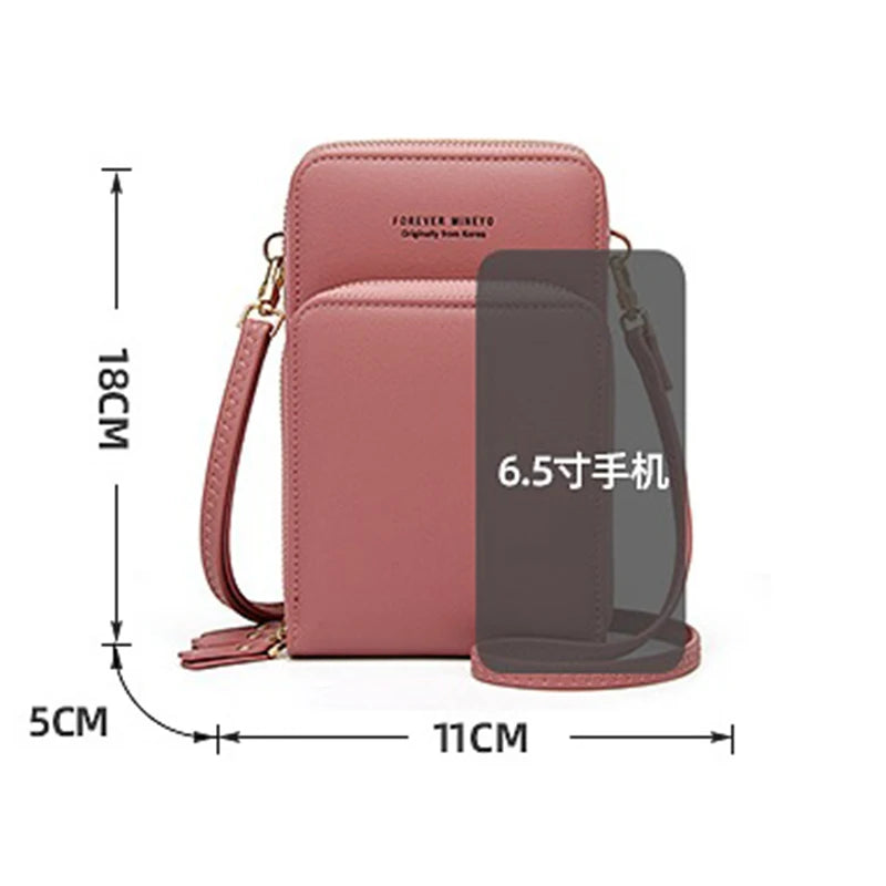 Women's Touch Screen Phone Bag Large Capacity Soft Leather Shoulder Wallet