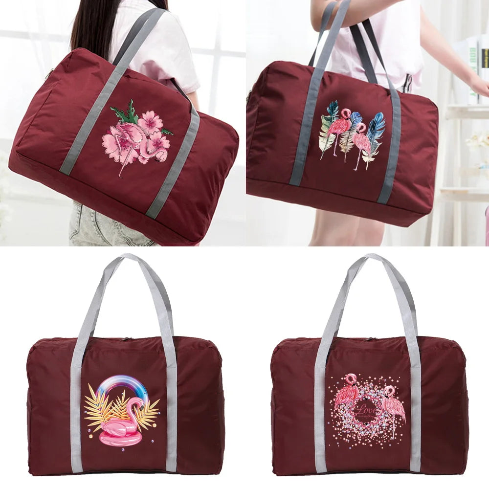 Flamingo Print Travel Bag Unisex Foldable Handbags Organizers Large Capacity